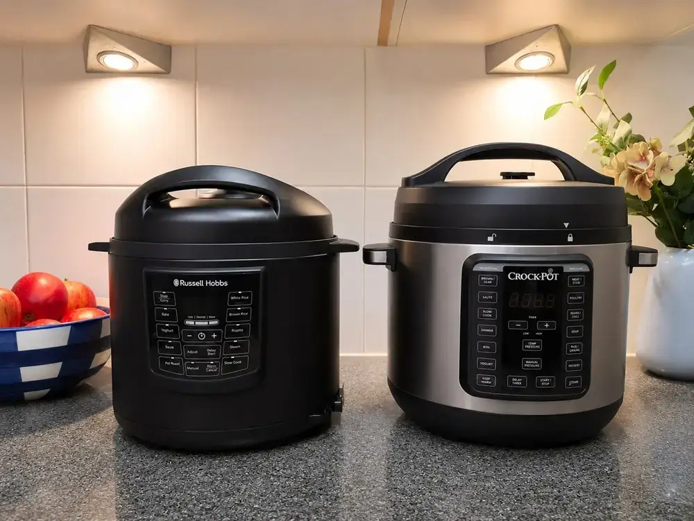 How to Cook Perfect Japanese Rice Abroad (Without an Expensive Rice Cooker) Crock-Pot Express and Russell Hobbs multicookers side by side on kitchen counter