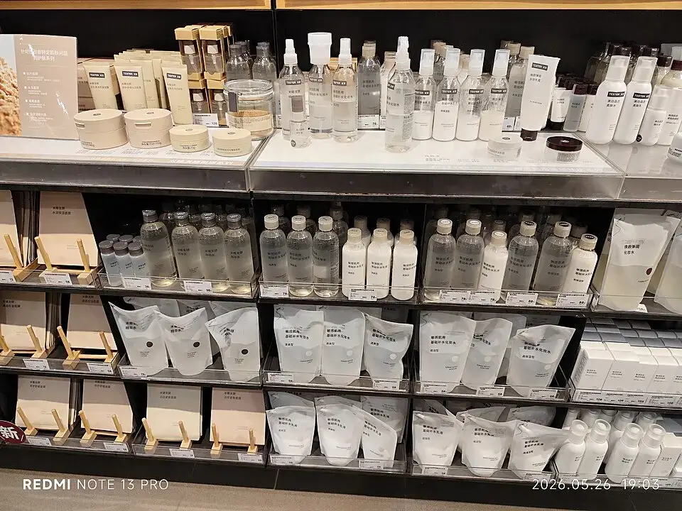 Centuries of Beauty Wisdom Meets Modern Science: Japanese Rice Bran Skincare MUJI skincare section in a store