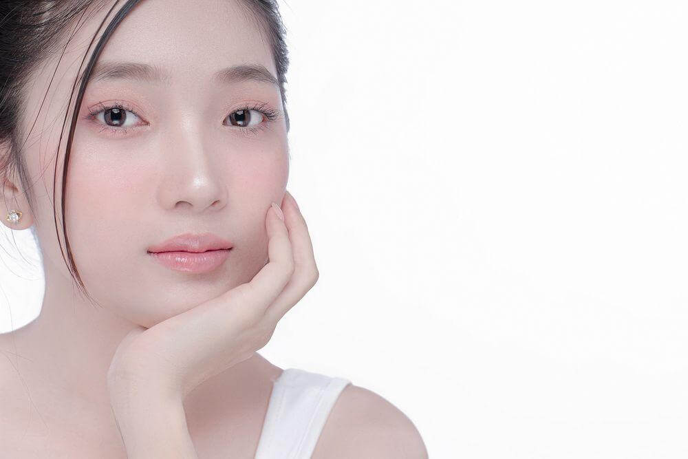 Close-up portrait showing clear facial skin