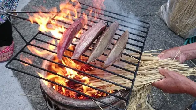 What Makes Shikoku Unique? Katsuo no tataki being seared over a straw fire in Kochi